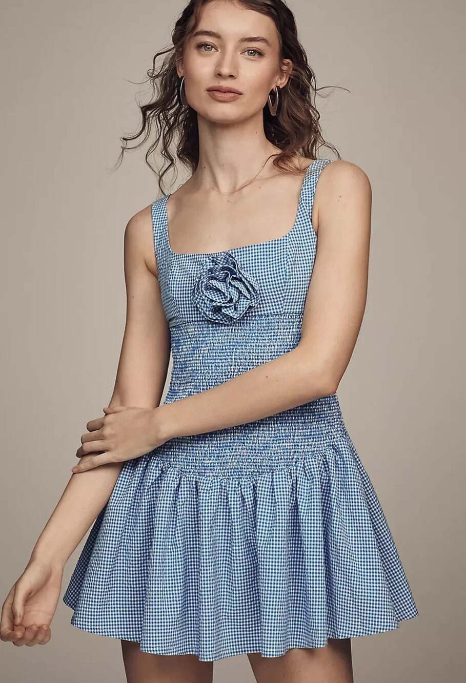 ANTHROPOLOGIE $158 Maeve Smocked Rosette Drop Waist Mini Dress Size M